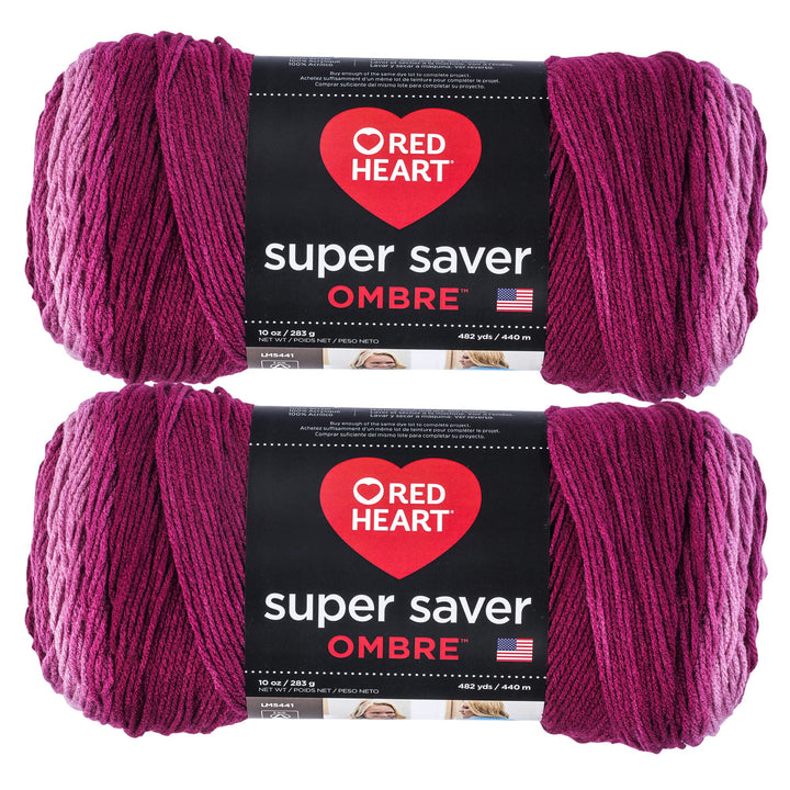 Red Heart E305.3965P02 Super Saver Jumbo Garn, Acryl, Anemone Ombre, 2 Pack, 880 Meter Anemone Ombre