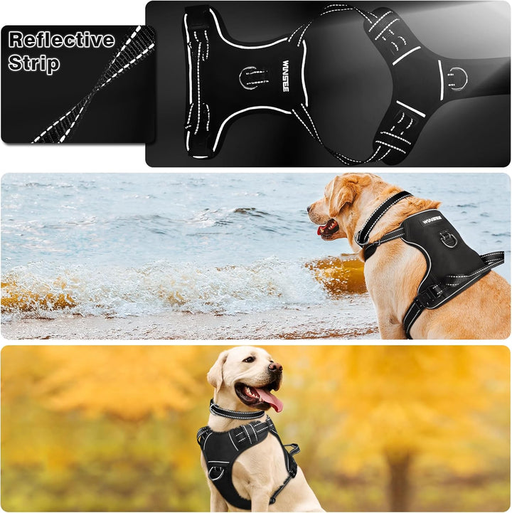 WINSEE Hundegeschirr, kein Ziehen, Haustiergeschirr mit Hundehalsband, verstellbare, reflektierende