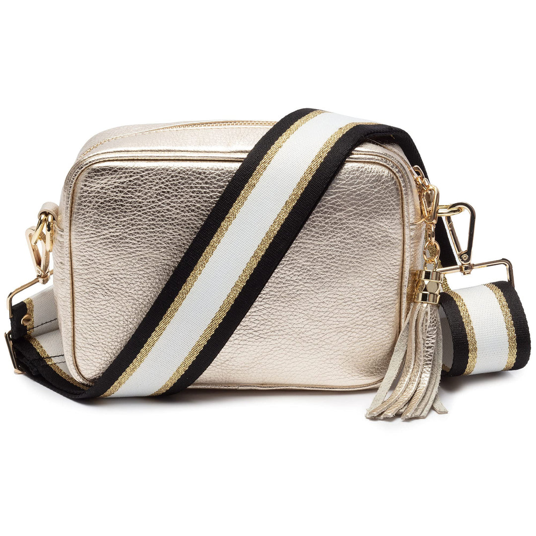 Ledertasche Echtleder in Gold mit abnehmbaren Lederriemen und zusätlichem Tragegurt zum Umhängen, 20