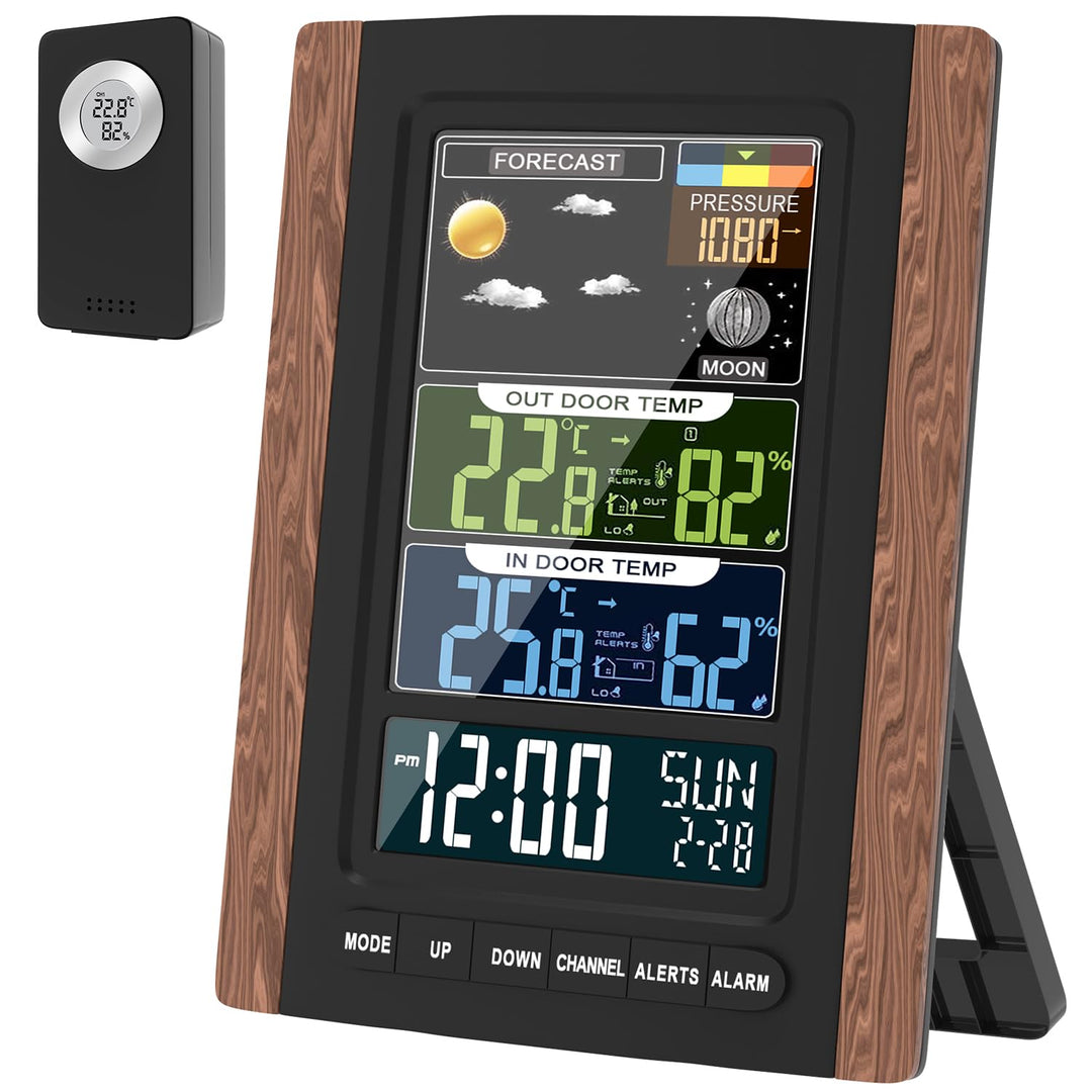 Wetterstation Funk mit Aussensensor, Farbdisplay, Wettervorhersage, Temperatur, Luftfeuchtigkeit, We