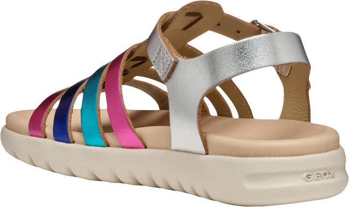 Geox Mädchen J Soleima Gir Sandal 25 EU Silver Multicolor, 25 EU Silver Multicolor