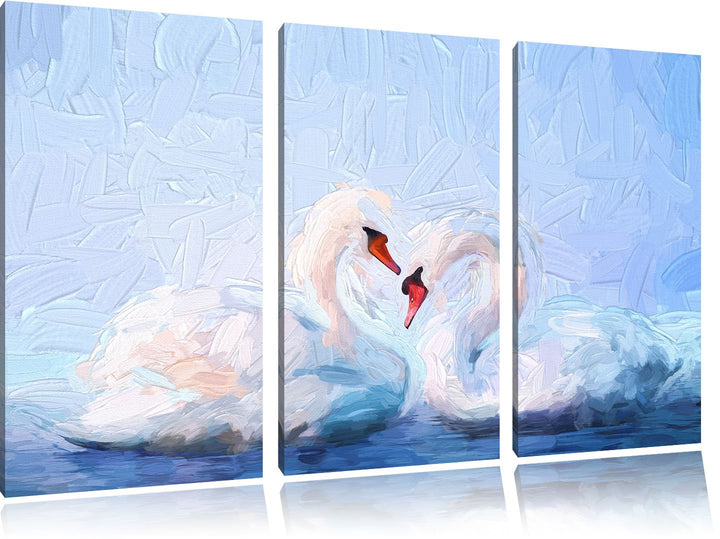Pixxprint Zwei Schwäne auf dem Wasser Kunst als Leinwandbild/Grösse: 3 Teilig (120x80) cm/Wandbild/K