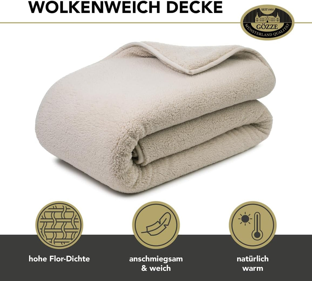 Gözze Kuscheldecke WOLKENWEICH mit Schaf Fellimitat, 150 x 200, Farbe Camel