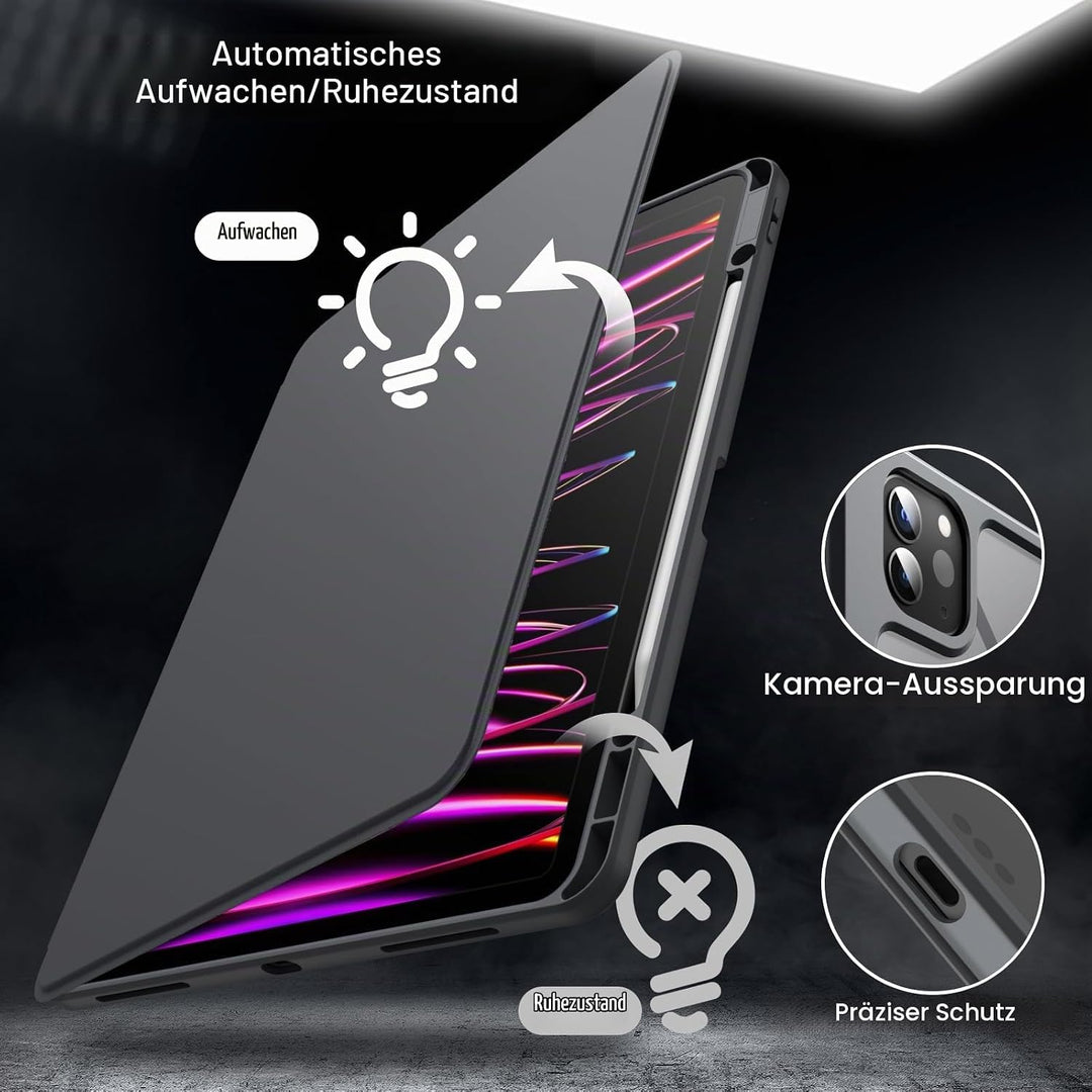 JETech Rotierende Hülle für iPad Pro 12,9 Zoll (2022/2021/2020/2018) mit Stifthalter, 360 Grad Drehb