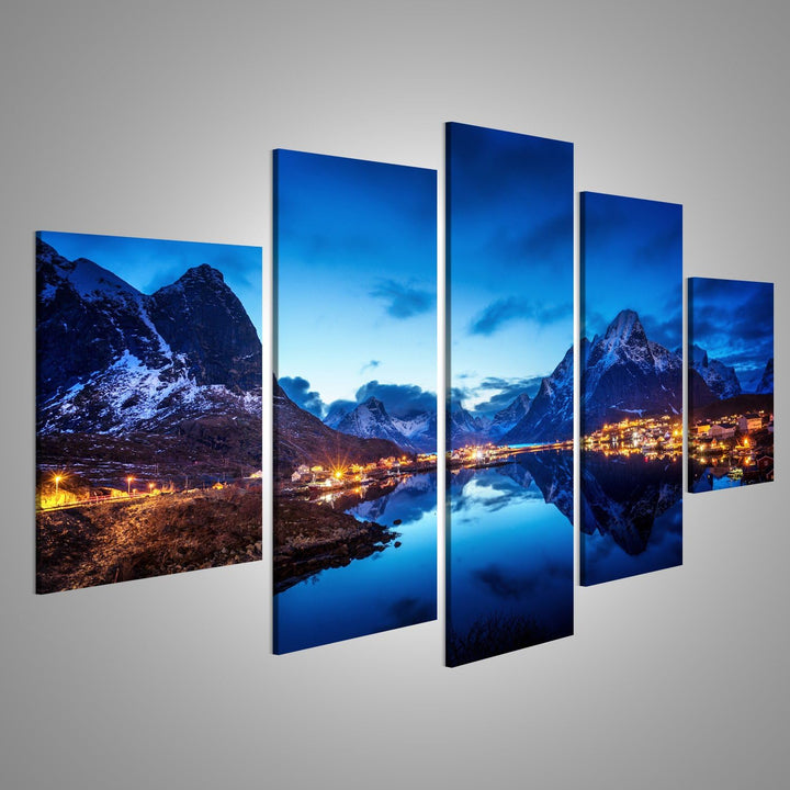 islandburner Bild auf Leinwand Sonnenuntergang Winter Lofoten Norwegen Wandbild Poster Kunstdruck Bi