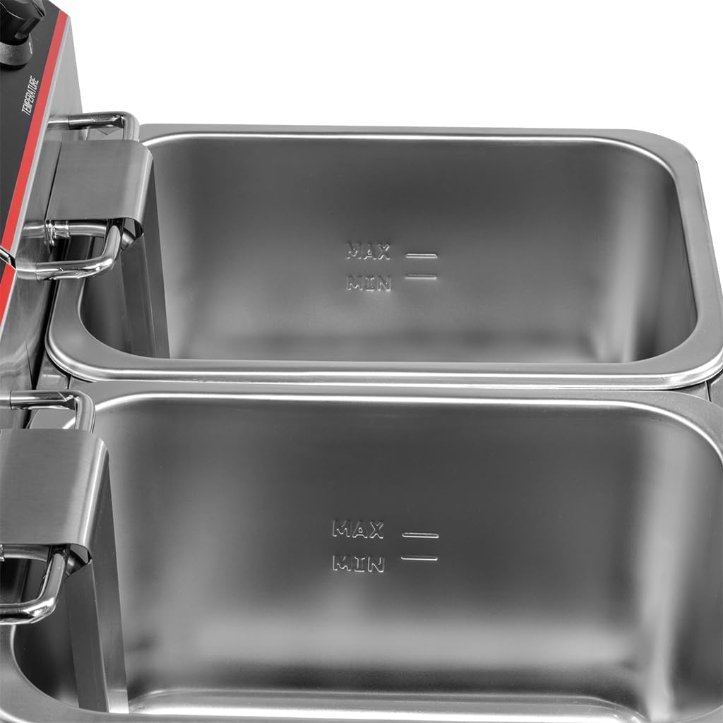 Mega-M Gastro-Fritteuse Elektro Zweikammer 2x4l 2x2kW, einstellbar mit Deckel, 45x40x30cm, Edelstahl