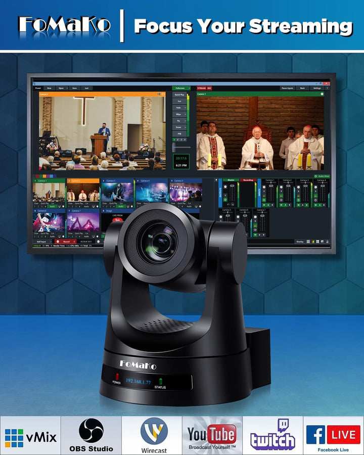 FoMaKo SDI PTZ Kamera 20x Optischer Zoom 1080P@60 mit 3G-SDI/HDMI/IP/USB3.0, Unterstützt PoE, für Bi
