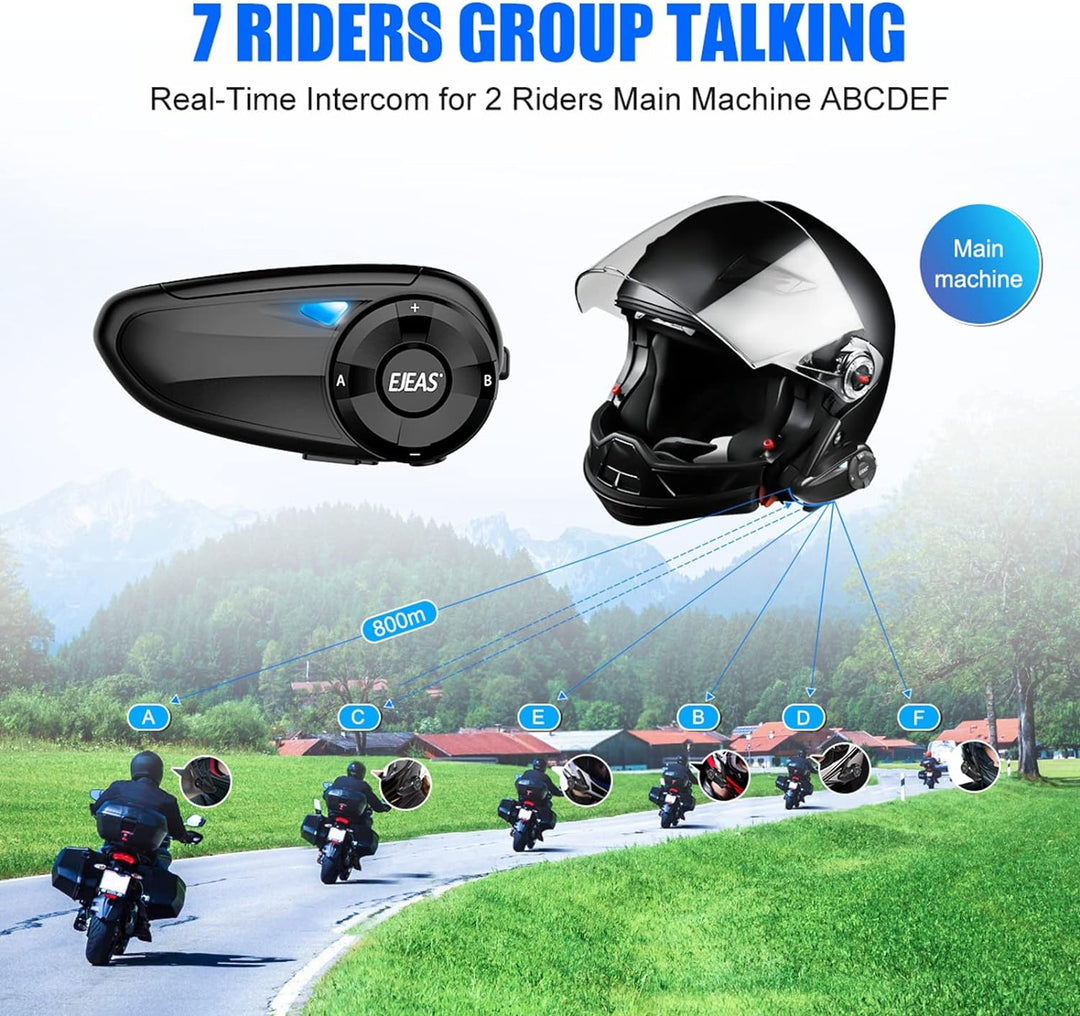 EJEAS Q7 Verbesserte Motorrad Gegensprechanlage, Bluetooth 5.1 Motorradhelm Intercom Kommunikationss