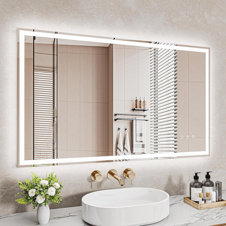 Badezimmerspiegel Led Badspiegel, Speicherfunktion, Touch-Schalter, Druckknopf, Dimmbar, 3 Lichtfarb