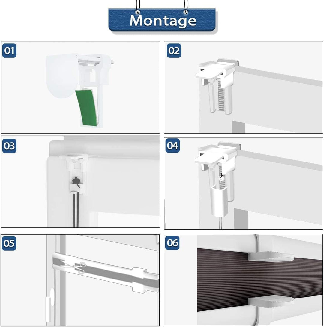 OUBO Plissee Klemmfix ohne Bohren Aluminium-Schienen, Weiss 35 x 180cm(BxH), lichtdurchlässig & Blic