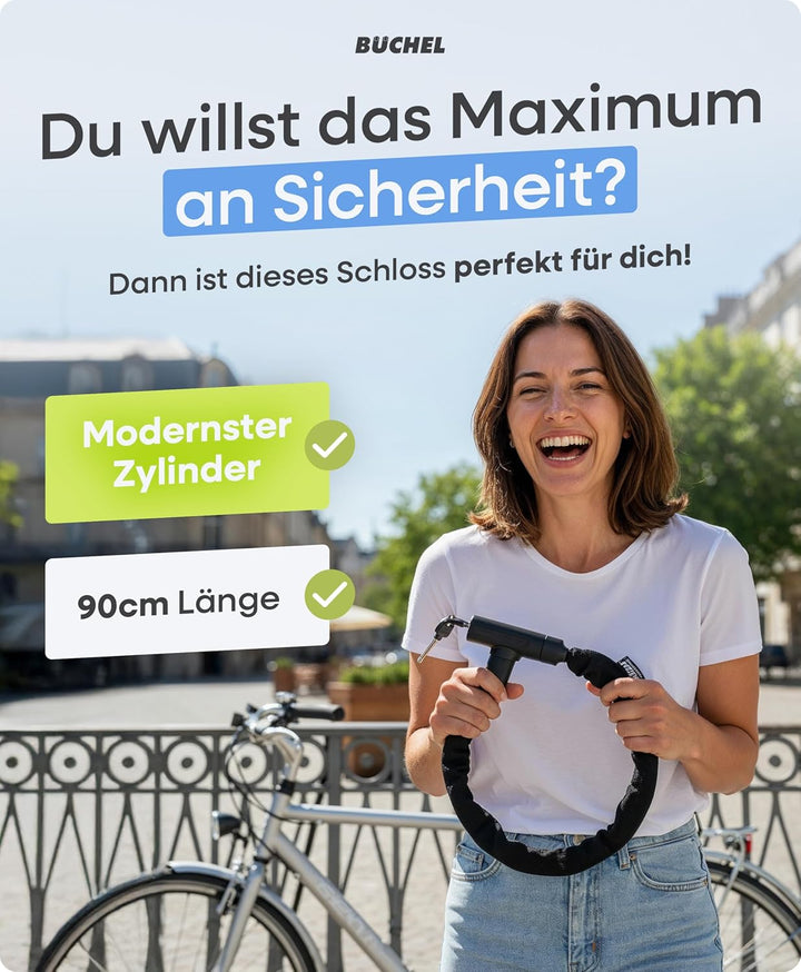 BÜCHEL Sekura Fahrradschloss Hohe Sicherheit - 90cm Bike Lock mit Disc Detainer Lock aus 8mm gehärte