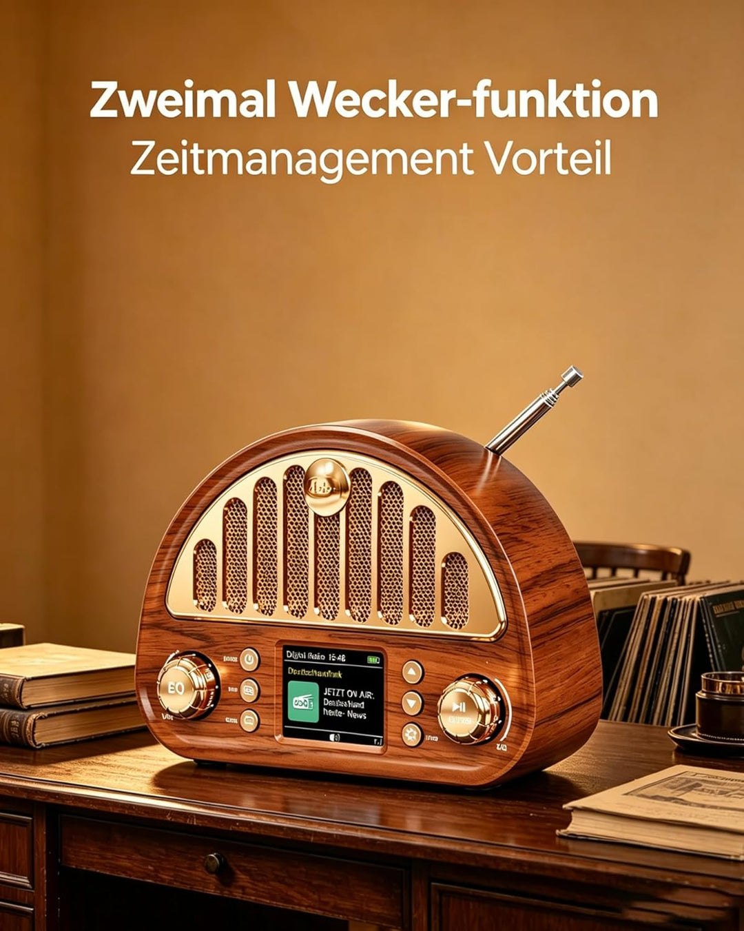 DAB+/UKW Radio mit Bluetooth5.0, TF-Karte & AUX-Eingang, 3000mAh USB-C, Farbdisplay, Auto-Sendersuch