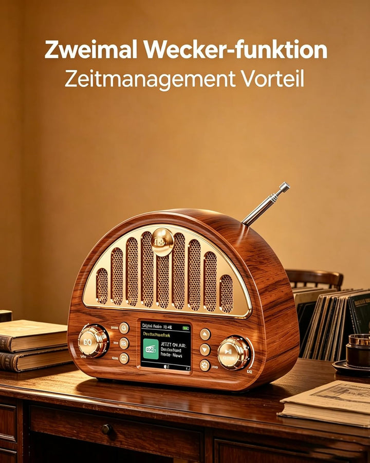 DAB+/UKW Radio mit Bluetooth5.0, TF-Karte & AUX-Eingang, 3000mAh USB-C, Farbdisplay, Auto-Sendersuch