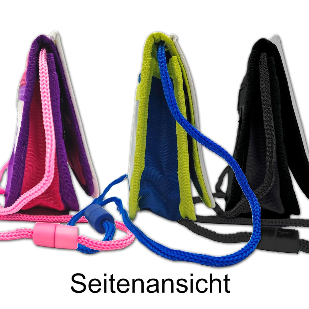 Kinder Brustbeutel mit Name und Schriftartwahl | Klettverschluss mit Schnur zum Umhängen und Klarsic