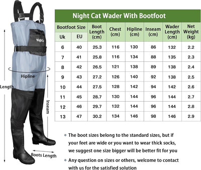 Night Cat Wathose Herren Damen Frauen Wathose mit Stiefeln Wasserdichte Atmungsaktive Crosswater Bla