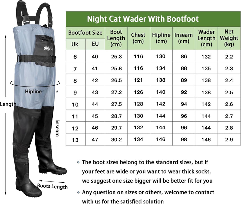 Night Cat Wathose Herren Damen Frauen Wathose mit Stiefeln Wasserdichte Atmungsaktive Crosswater Bla