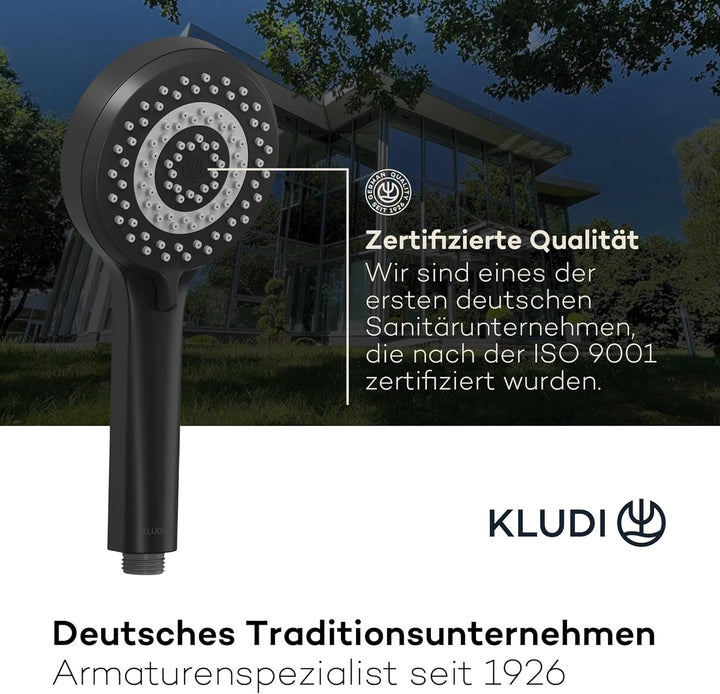KLUDI-X1 Universal Duschkopf wassersparend als Option, Duschbrause mit 3 Strahlarten (Body, Hair, Sk
