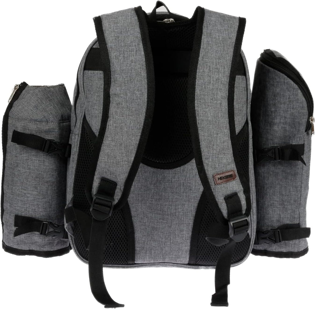 HEKERS Premium Picknickrucksack mit isoliertem Kühlfach und Flaschenhaltern für 4 Personen – Strand