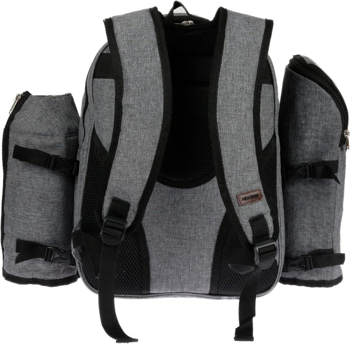 HEKERS Premium Picknickrucksack mit isoliertem Kühlfach und Flaschenhaltern für 4 Personen – Strand