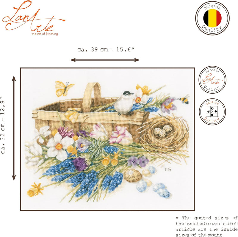 Lanarte Zählmusterpackung Frühjahrsblumen Zählstoff Kreuzstichpackung, Baumwolle, Mehrfarbig, 39 x 3