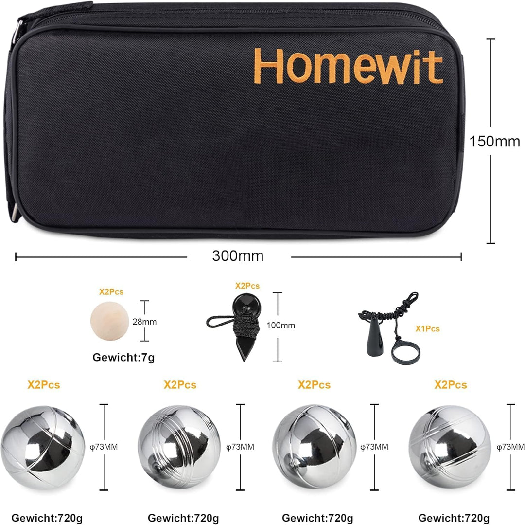 Homewit Personalisierte Boule Set, 8 Metall Kugeln mit Gravur, Profi Boccia Kugeln mit Tragetasche,