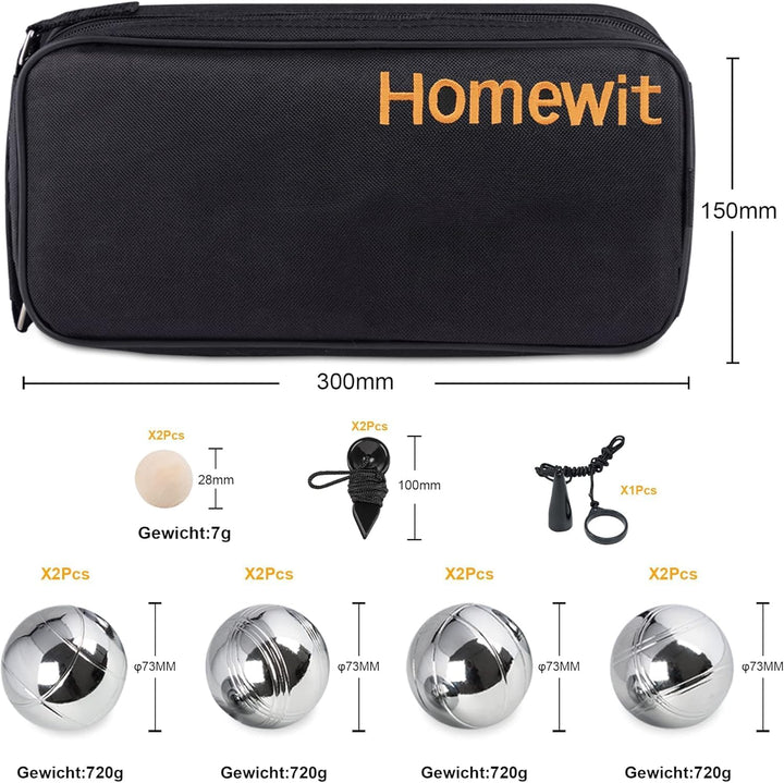 Homewit Personalisierte Boule Set, 8 Metall Kugeln mit Gravur, Profi Boccia Kugeln mit Tragetasche,