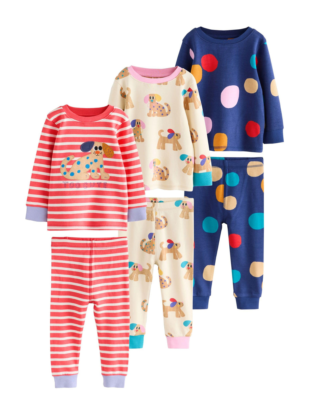 NEXT Mädchen Snuggle Schlafanzüge, 3er-Pack 104-110 Red/Navy Dog Applique, 104-110 Red/Navy Dog Appl