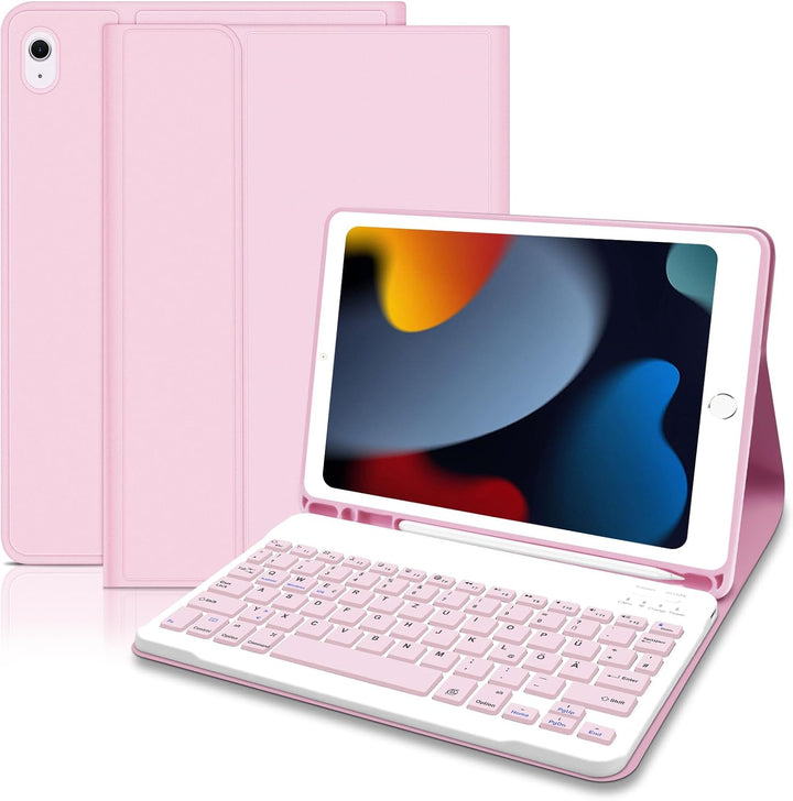 Hofsos Hülle mit Tastatur für iPad 10.2 Zoll 9 Generation 2021 - QWERTZ Layout Keyboard, Magnetische