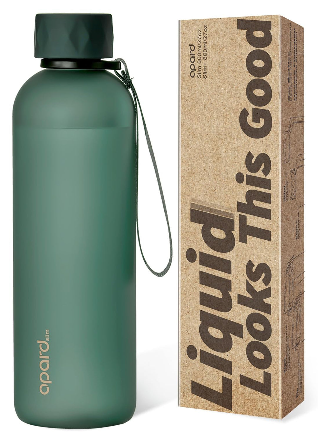 Opard Slim Pro Trinkflasche 800ml, Kohlensäuregeeignete Wasserflasche mit facettiertem gummiertem Gr