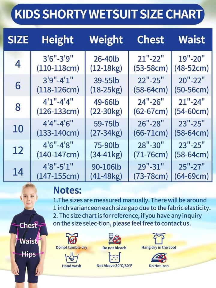 Summshall Neoprenanzug Kinder，2MM Neopren Shorty Wärmender Badeanzüge für Mädchen Jungen Thermal Tau