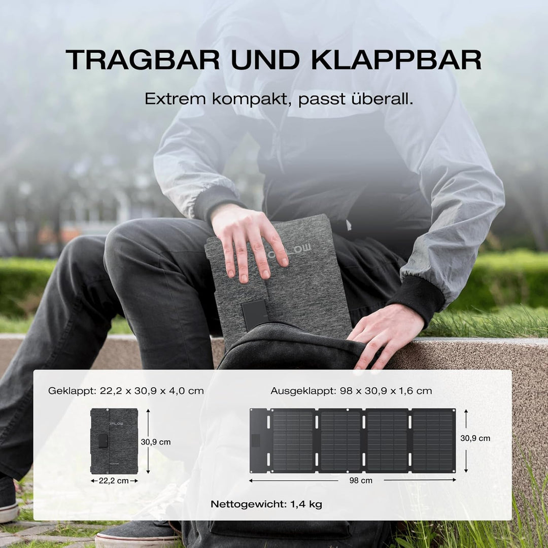 EF ECOFLOW 45 W Tragbares und klappbares Solarpanel, 25% hocheffiziente n-Typ-Solarzellen, wasser- u