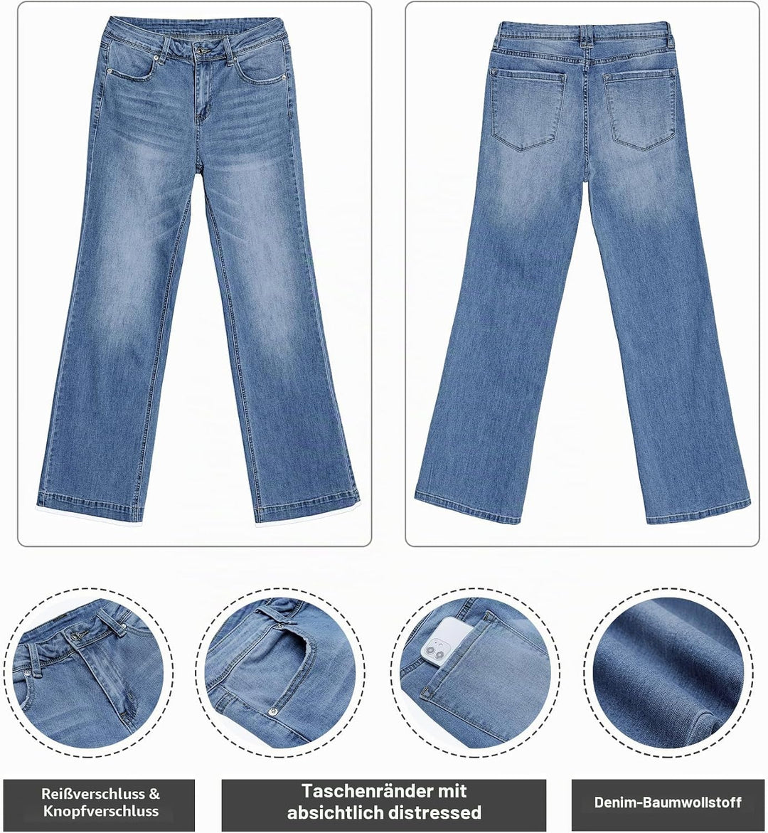 Roskiky Schlaghose Damen High Waist Wide Leg Baggy Jeans Stretch Hosen M Cooles Klassisches Blau, M