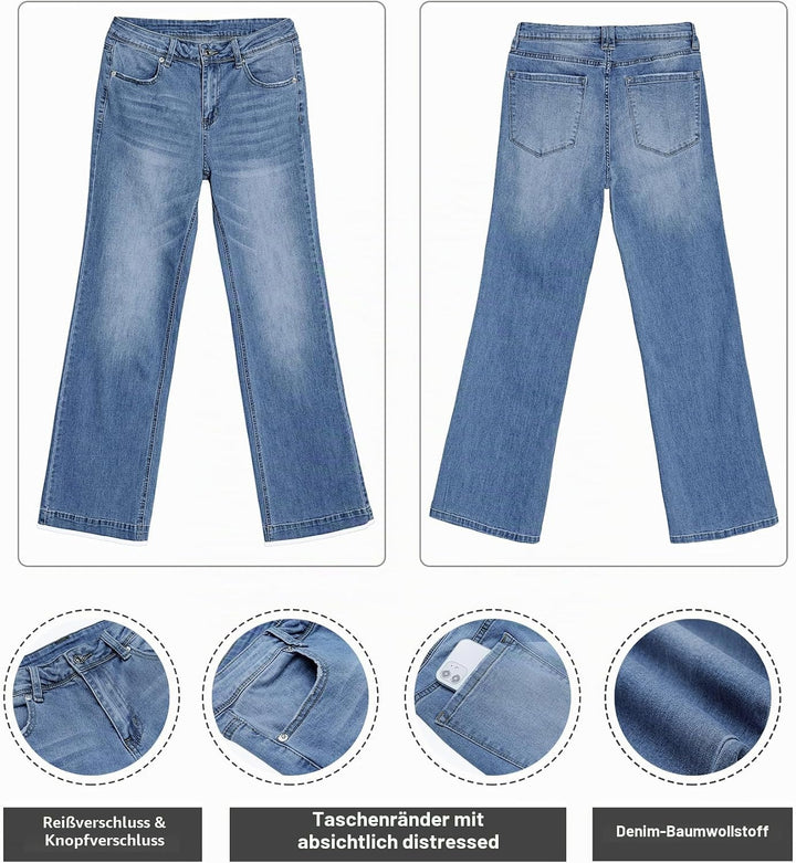 Roskiky Schlaghose Damen High Waist Wide Leg Baggy Jeans Stretch Hosen M Cooles Klassisches Blau, M
