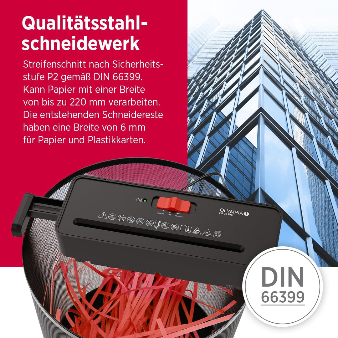 OLYMPIA PS 36 Pro Aktenvernichter | Papierschredder mit Streifenschnitt 6 mm | Schredder Aktenvernic