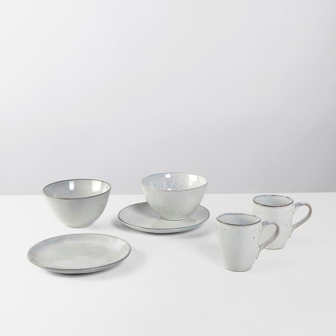 Broste Copenhagen Nordic Sand Frühstücksset für Zwei in der Farbe Beige, aus Steingut gefertigt, Spü