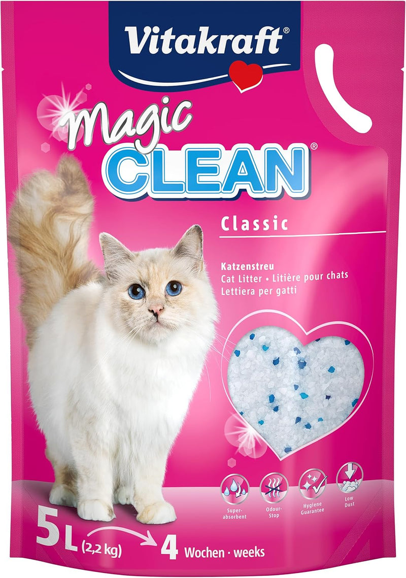 Vitakraft Magic Clean, Katzenstreu, Hygiene-Streu aus Mineralkügelchen, nicht klumpend, besonders st
