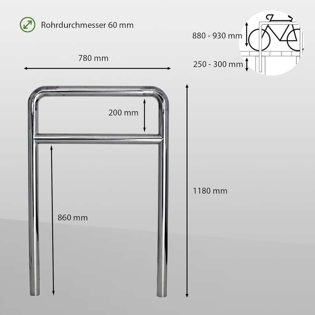 2x TRUTZHOLM Fahrradanlehnbügel Fahrradständer Anlehnständer mit Knierohr 118 x 78 cm aus Edelstahl
