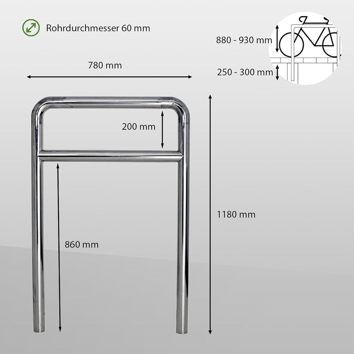 2x TRUTZHOLM Fahrradanlehnbügel Fahrradständer Anlehnständer mit Knierohr 118 x 78 cm aus Edelstahl