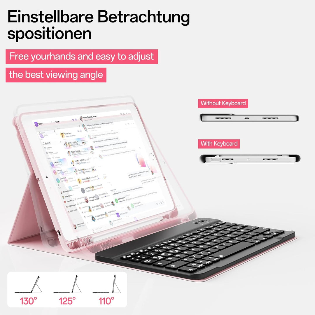 Hülle mit Tastatur für iPad 9/8/7 Generation (2021/2020/ 2019), Weiche TPU Rückseite mit Stifthalter