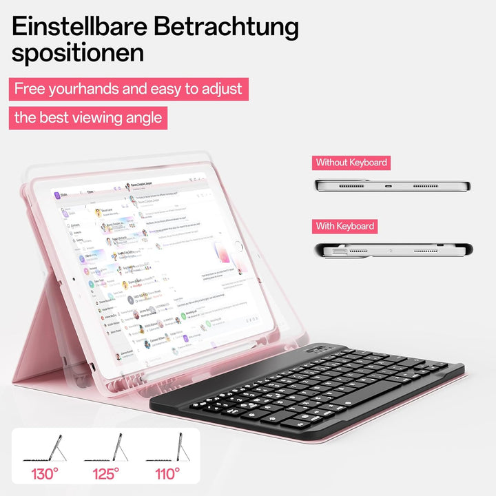 Hülle mit Tastatur für iPad 9/8/7 Generation (2021/2020/ 2019), Weiche TPU Rückseite mit Stifthalter