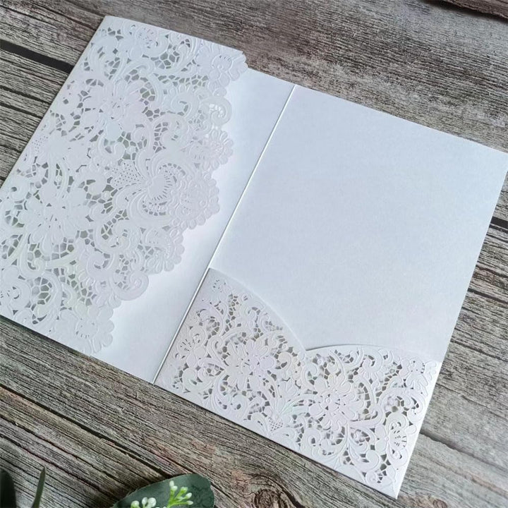 MillaSaw Hochzeitseinladungen, geprägt, floral, hohl, Laser, Hochzeitskarten, dreifach gefaltet, Ver