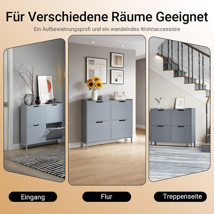 SoBuy Schuhschrank schmal mit 4 Klappen platzsparender Schuhkipper Hoch Kommode mit 4 Ablagen Schuhr
