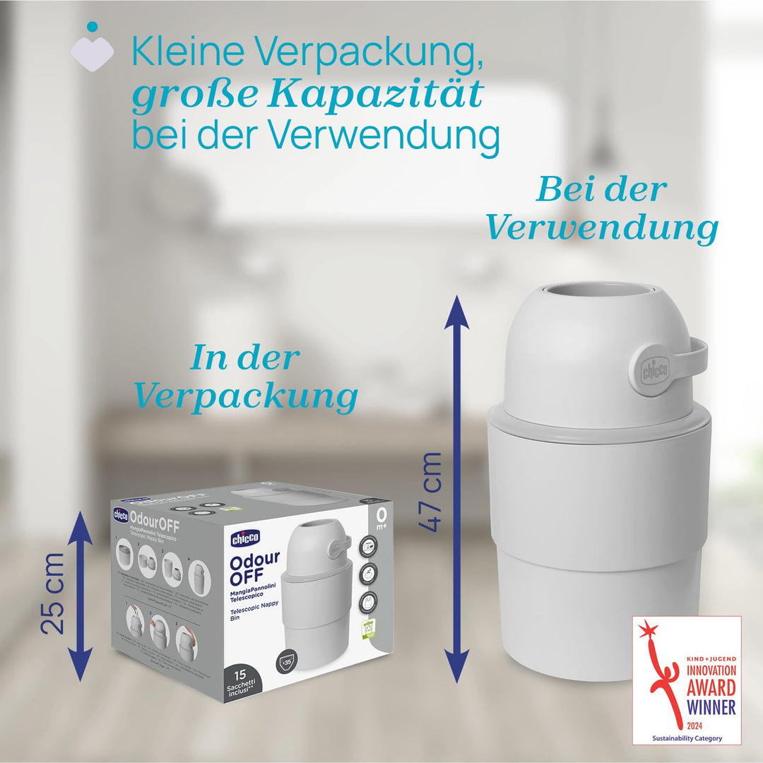 Chicco Teleskop-Windeleimer, Geräumig und Praktisch, Kompaktes Design, Kompatibel mit Chicco Odour O