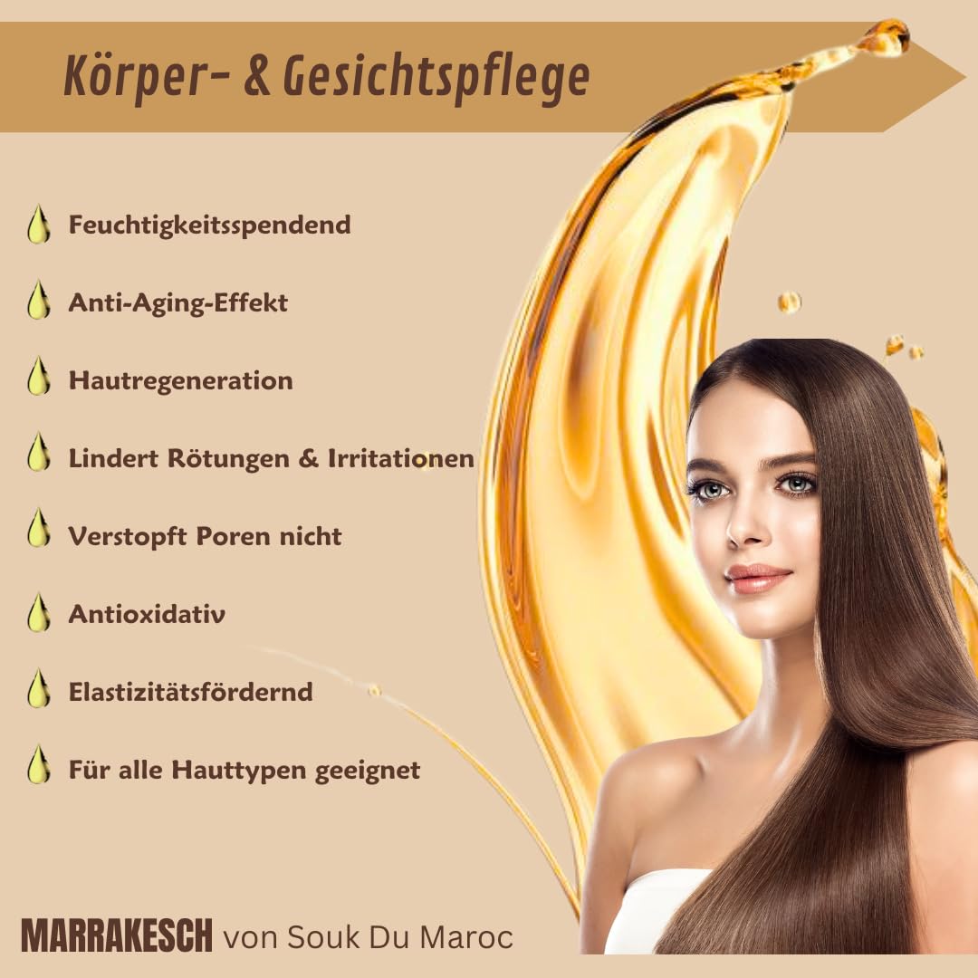 MARRAKESCH Bio Arganöl kaltgepresst 100ml mit Spritzaufsatz 100% reines BIO nativ, Vegan Gesichtsöl