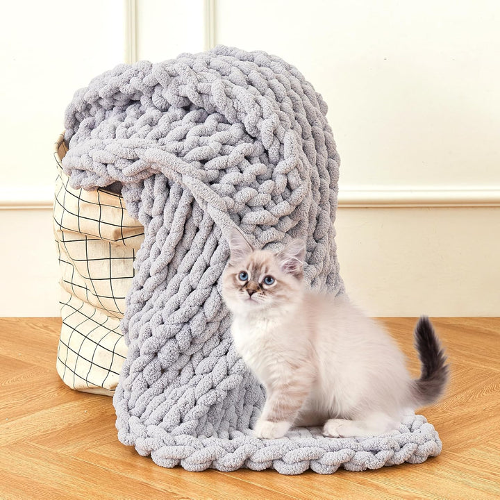 Admitrack Grobstrickdecke, 100% Handgestrickte Chenille-Wohndecke für Sofa und Wohn-Deko, weiche und