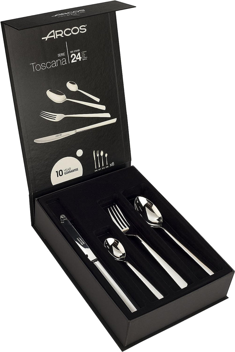 Arcos 572400 Serie Toscana - Geschenkbox Besteck-Set 24Stück(6Messer+12Löffel+6Gabel)-Monoblockausei