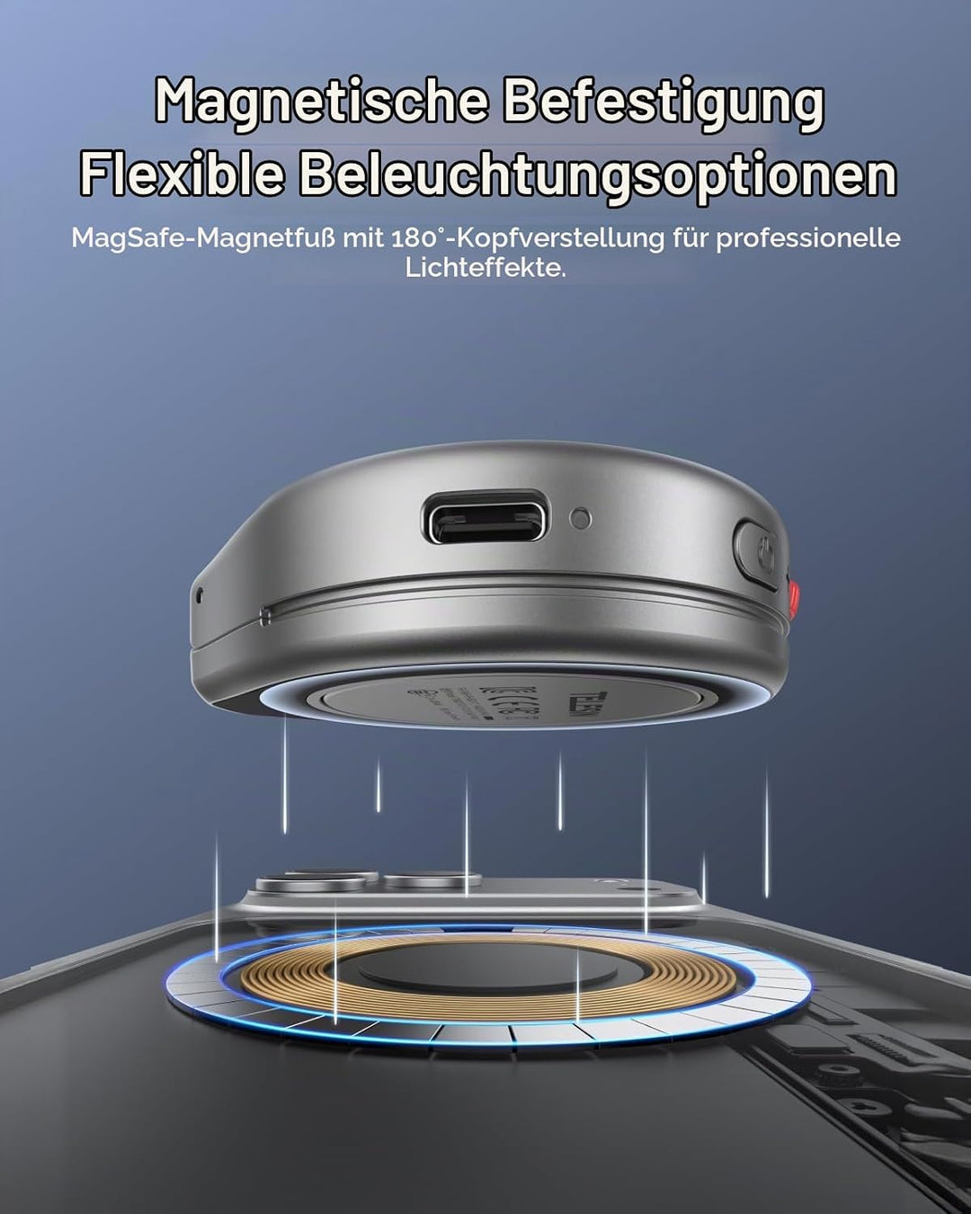 TELESIN 2-in-1 Magnetische Selfie- &amp; Blitzleuchte für iPhone, 5000 Lux MagSafe Ringlicht, 2500K–6500