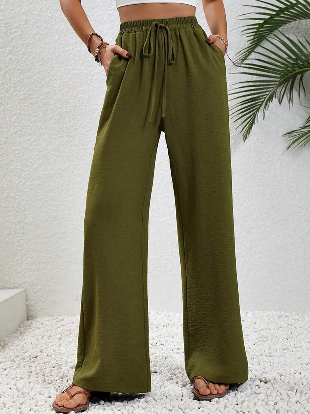 Damen Hosen Lang Sommerhose Leichte Hohe Taille Freizeithose Armeegrün S, Armeegrün S