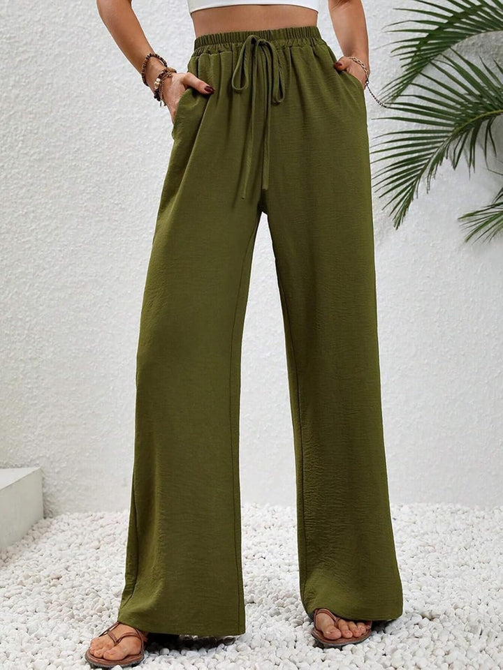Damen Hosen Lang Sommerhose Leichte Hohe Taille Freizeithose Armeegrün S, Armeegrün S
