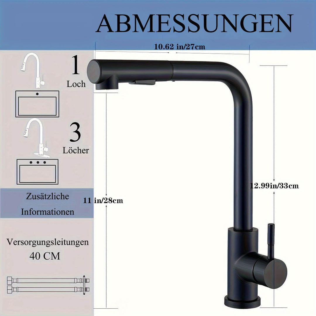 Küchenarmatur Schwarz Matt, Hochdruck Armatur mit Ausziehbar Brause, 360° Schwenkbar &amp; 2 Strahlarten